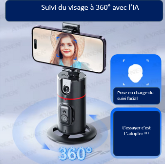 Stabilisateur téléphone, suivi visage par l'IA à 360° - P02